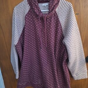 Maurices Burgundy and Cream Striped Hoodie